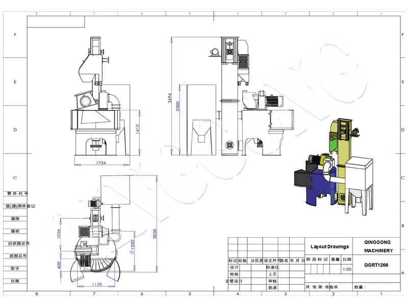 Quadro Rotativo Tipo de Tiro Máquina de Explosão Disposição CAD Desenho